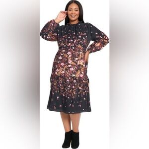 NWT Maggy London Floral Long Sleeve High Neck Midi Dress | Size 14